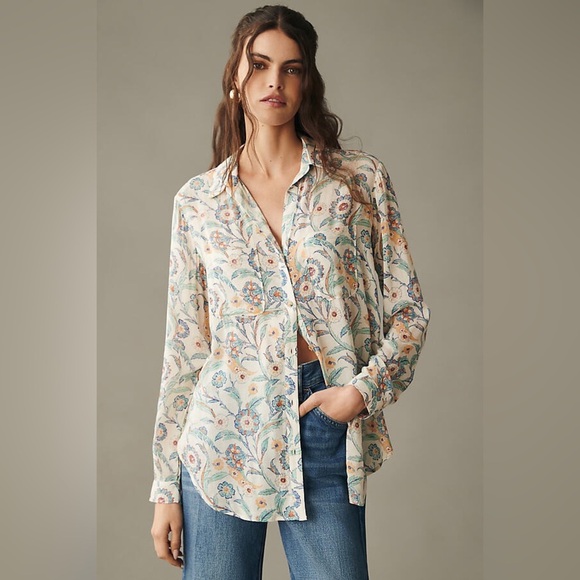 Anthropologie Pilcro The‎ Romy Relaxed Button down Blouse XXS Oversized - Picture 2 of 13